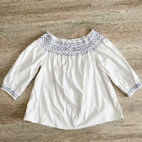 Vineyard Vines Smocked Off The Shoulder Blue Embroidered Neck Cuff Top NWT S - Picture 6 of 16